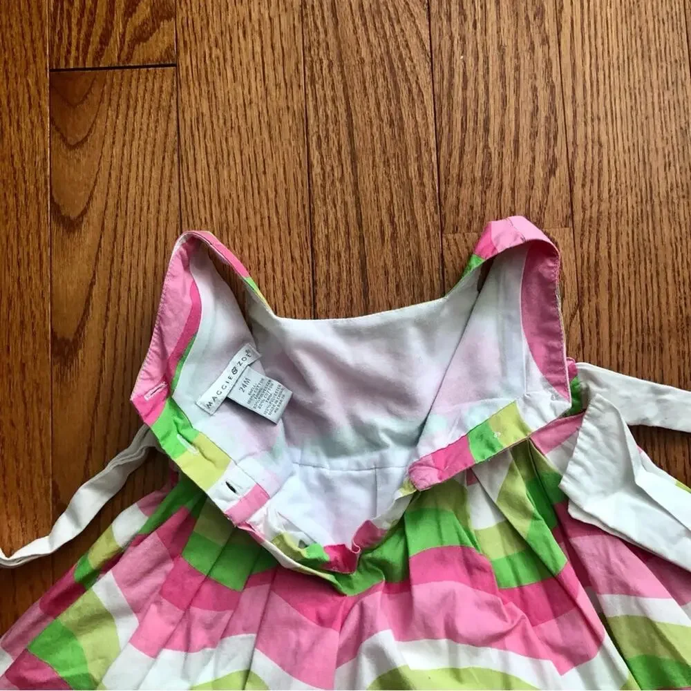 MAGGIE & ZOE A-Line Waves Pattern Pink Green White Dress Girl’s Size 24 MO